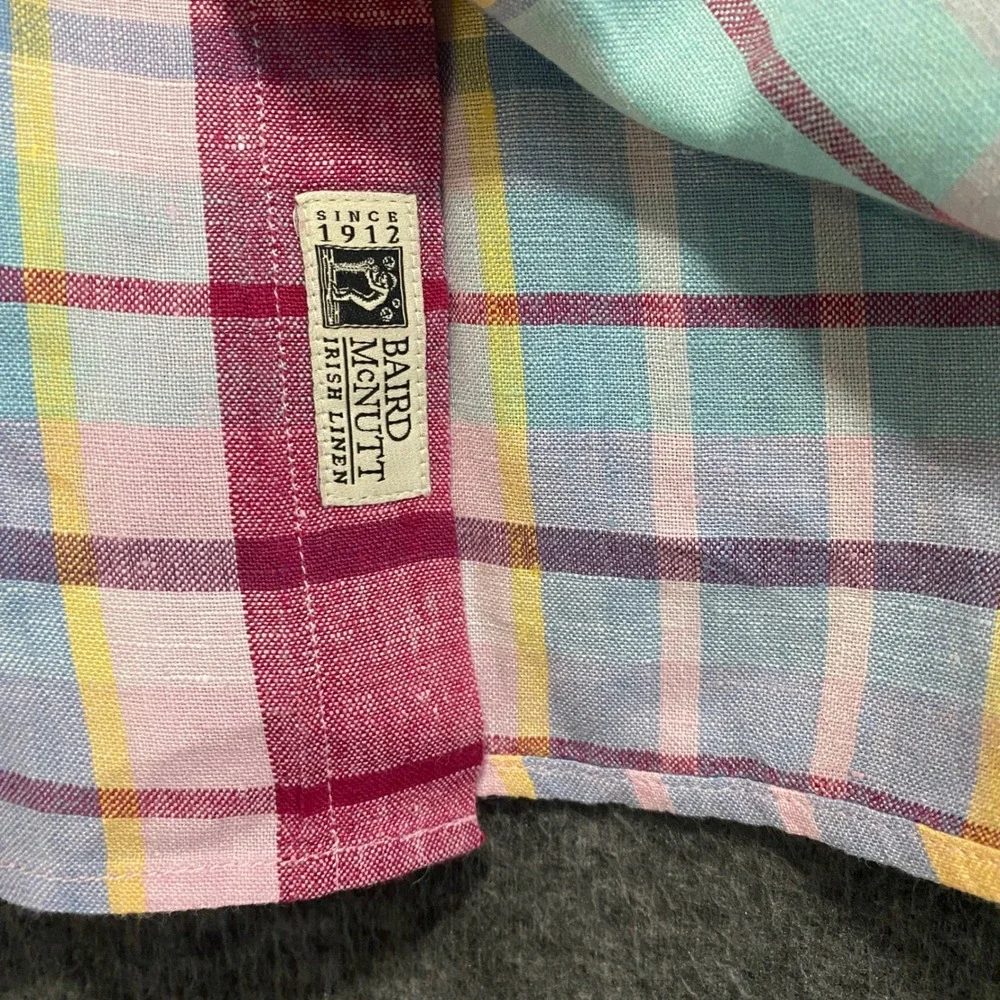 J Crew Irish Linen Baird‎ McNutt Button Up Shirt Men M Slim Plaid Preppy Coastal
